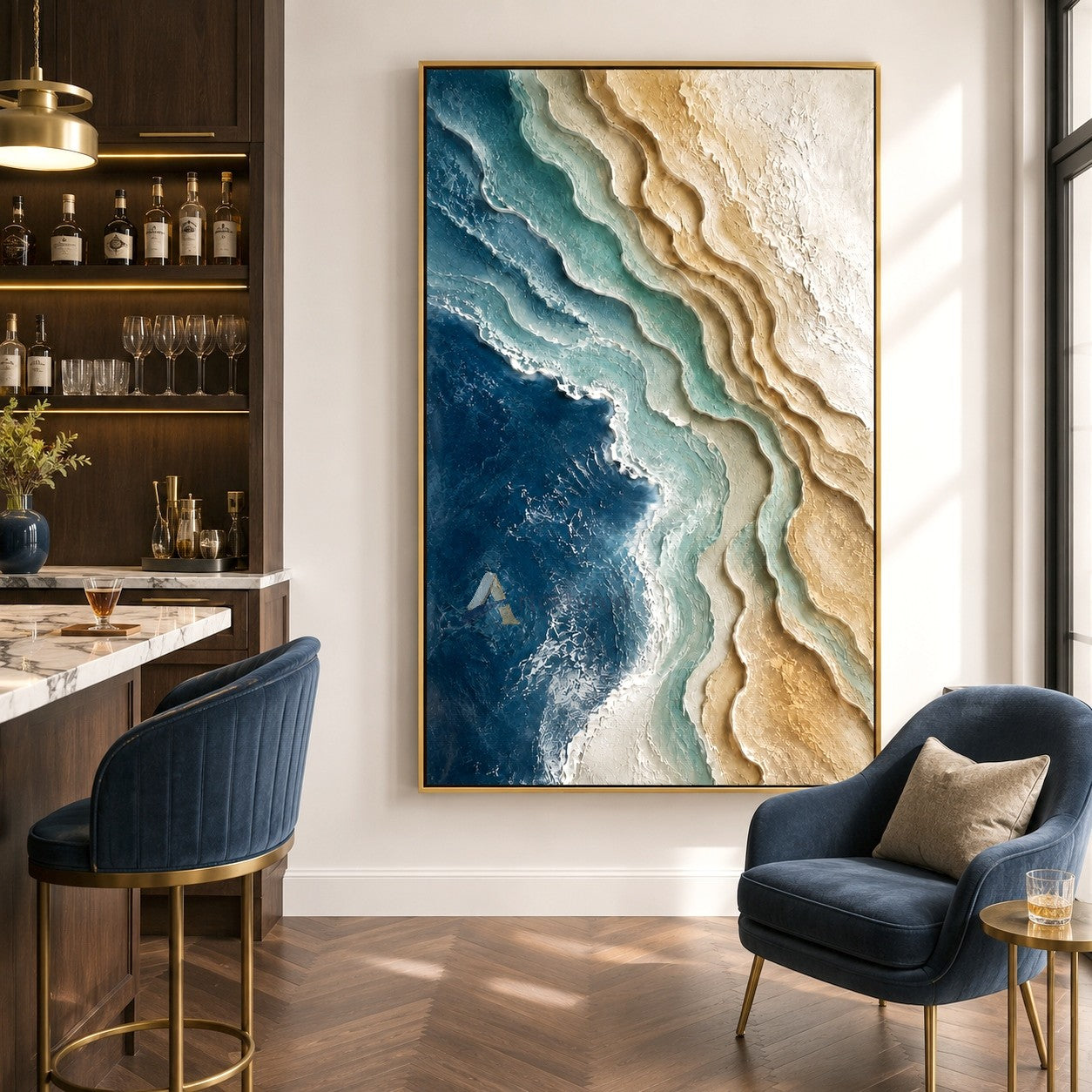 Blue Coastal Textured Abstract Wall Art#LL20260030