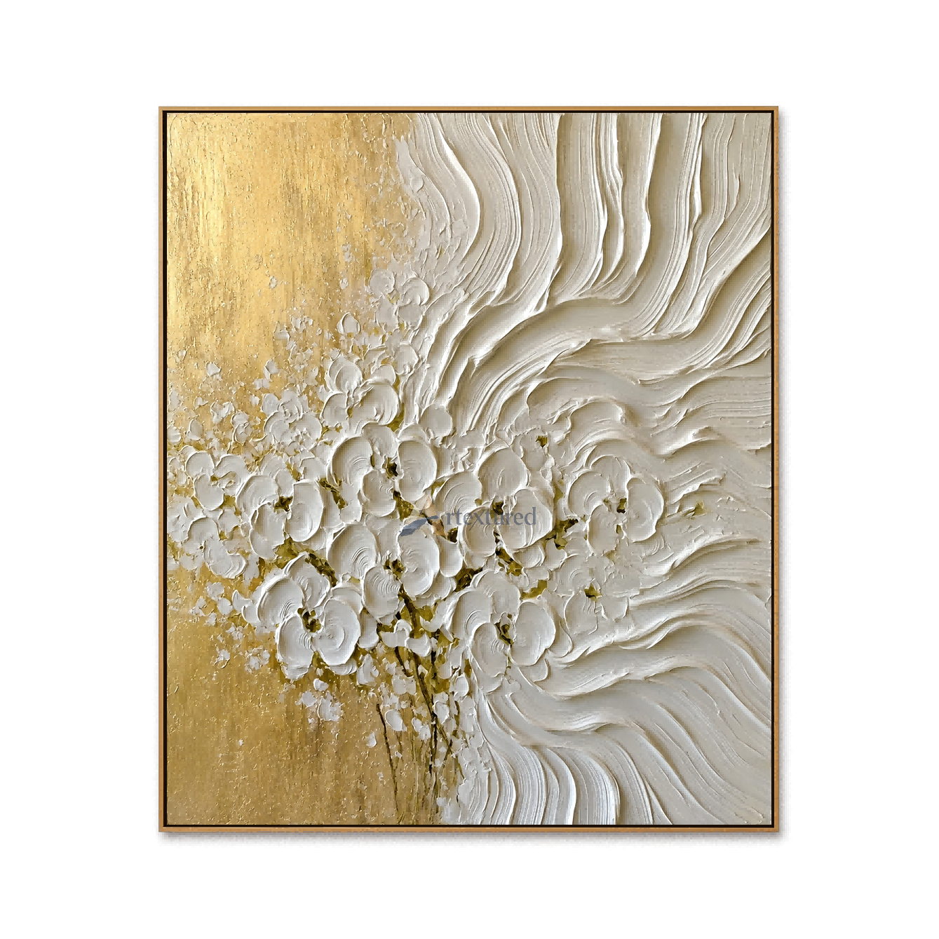 Ivory Gold 3D Floral Textured Wall Art#LL20260032