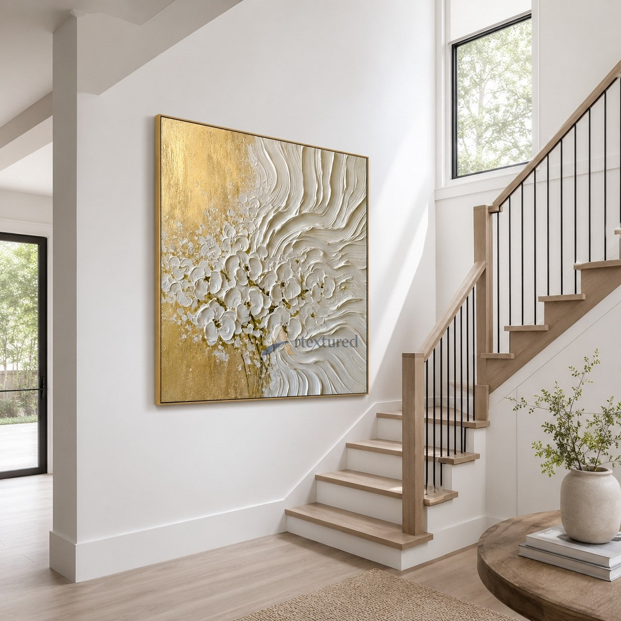 Ivory Gold 3D Floral Textured Wall Art#LL20260032