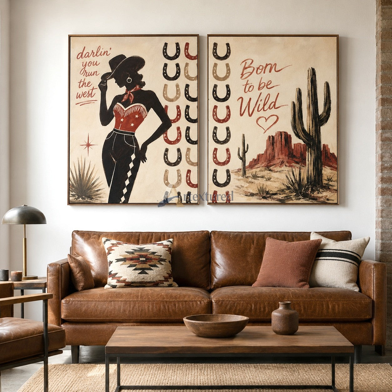 Western Cowgirl Wall Art Set – Vintage Desert Canvas Painting#LL20260036