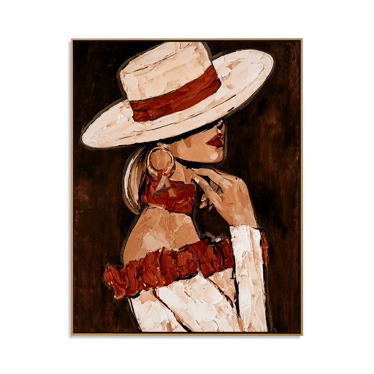 Fashion Woman Wall Art – Textured Portrait Canvas Painting#LL20260038