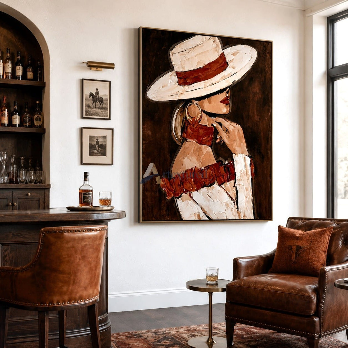 Fashion Woman Wall Art – Textured Portrait Canvas Painting#LL20260038