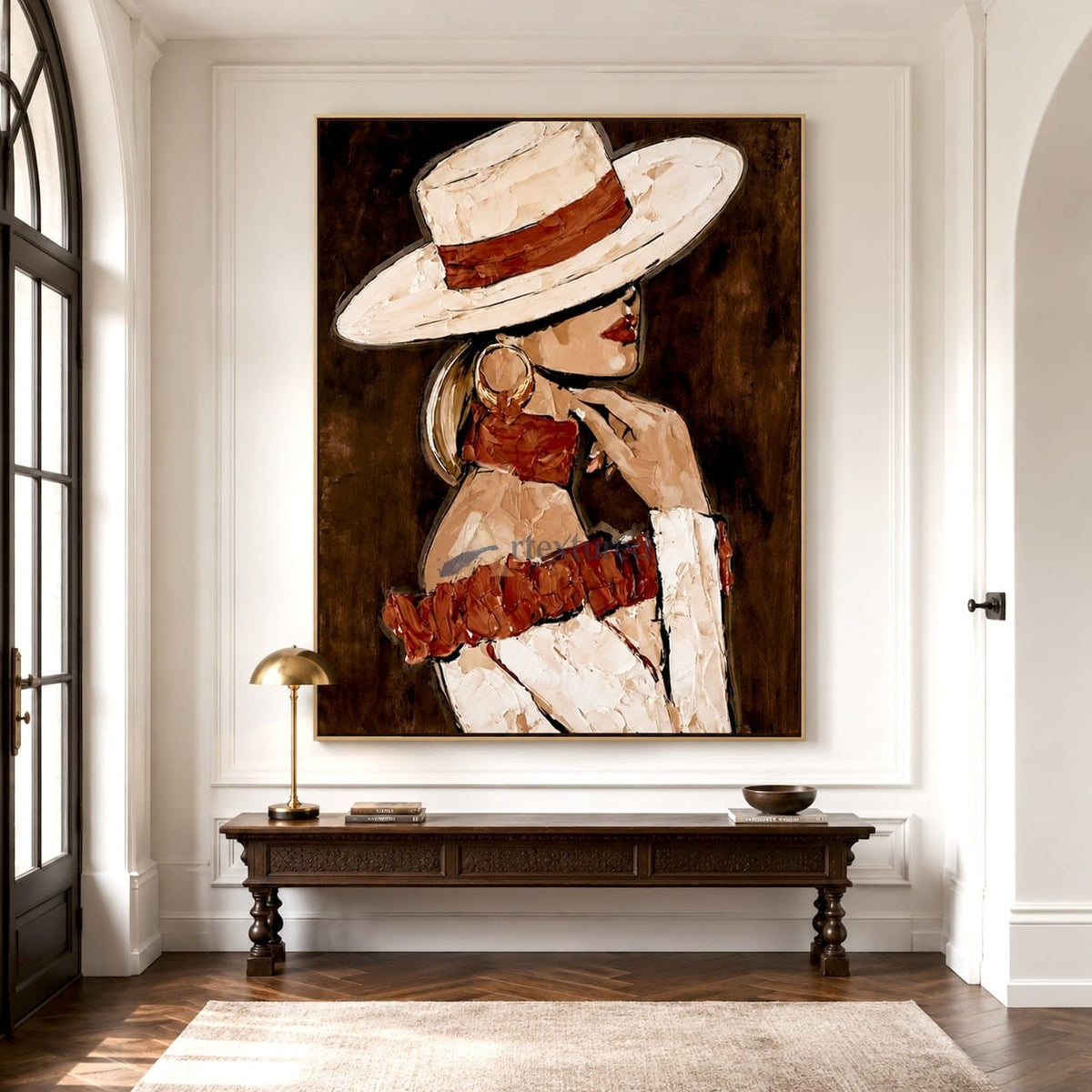 Fashion Woman Wall Art – Textured Portrait Canvas Painting#LL20260038