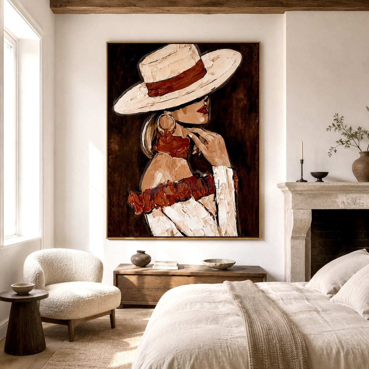 Fashion Woman Wall Art – Textured Portrait Canvas Painting#LL20260038