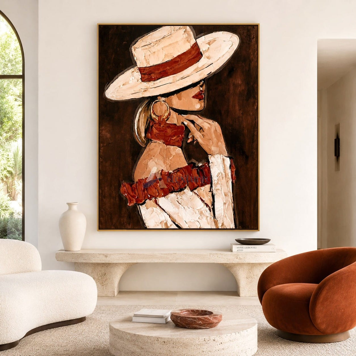 Fashion Woman Wall Art – Textured Portrait Canvas Painting#LL20260038