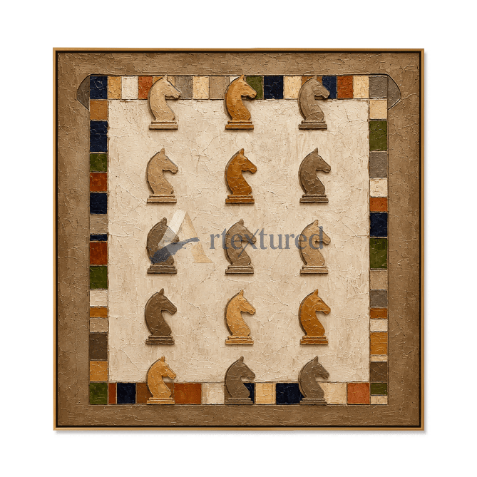 Chess Wall Art – Vintage Textured Horse Chess Canvas Painting#LL20260040