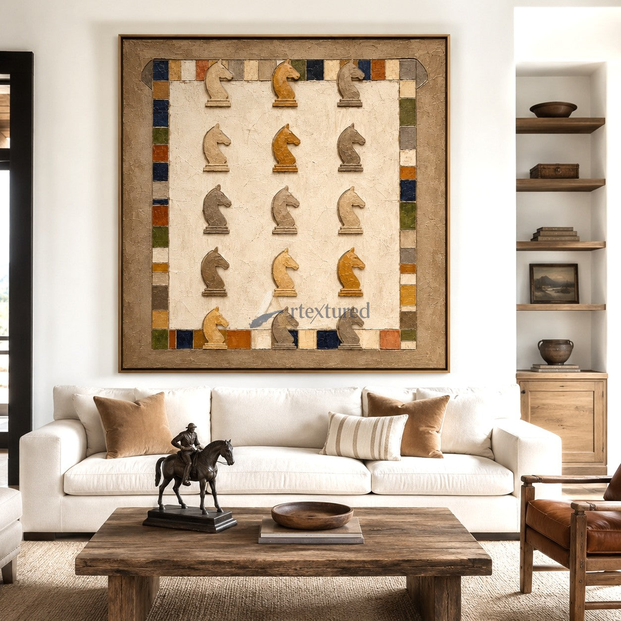 Chess Wall Art – Vintage Textured Horse Chess Canvas Painting#LL20260040