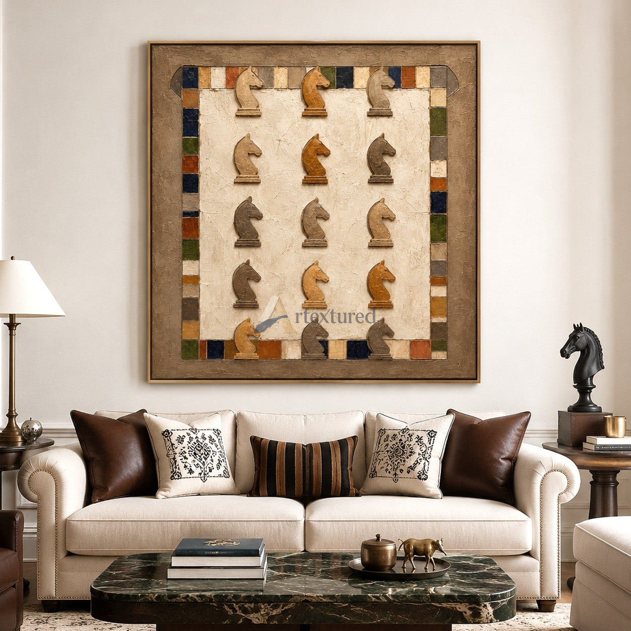 Chess Wall Art – Vintage Textured Horse Chess Canvas Painting#LL20260040