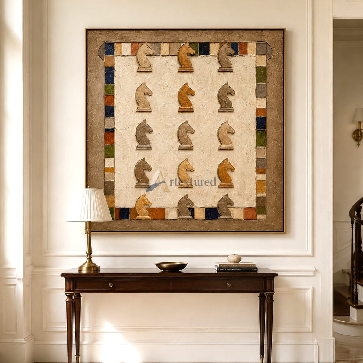 Chess Wall Art – Vintage Textured Horse Chess Canvas Painting#LL20260040