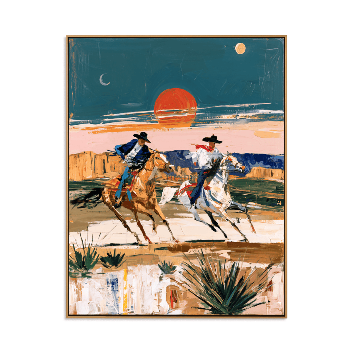 Riders at Dusk – Textured Western Cowboy Painting#LL20260045