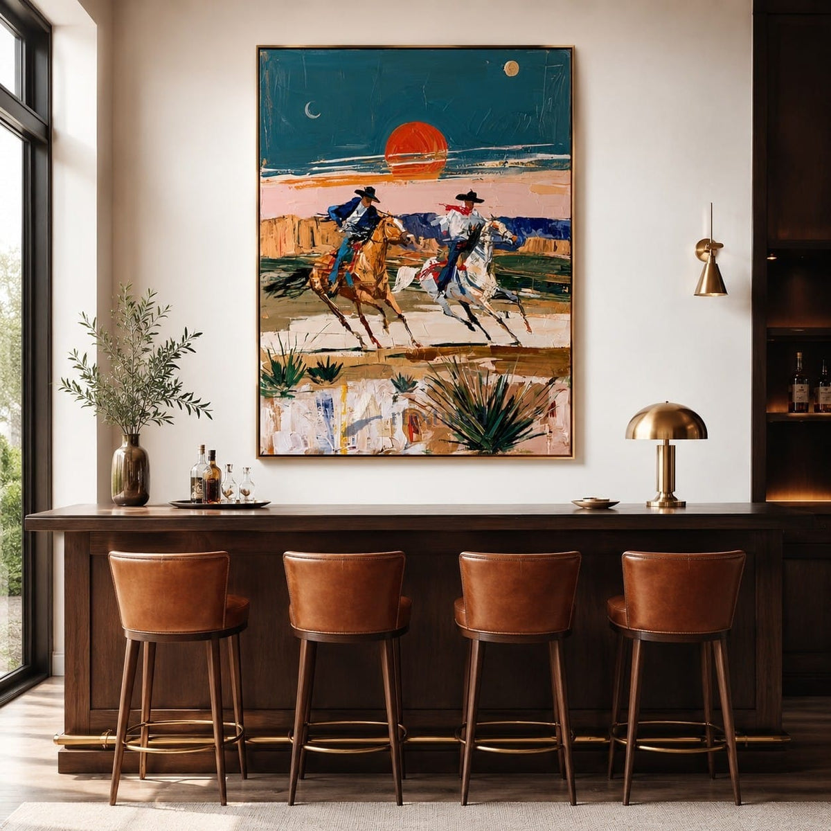 Riders at Dusk – Textured Western Cowboy Painting#LL20260045