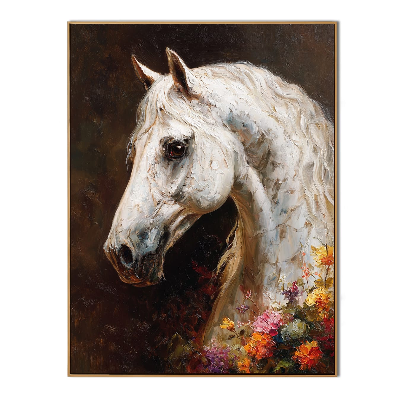 Majestic Stallion – 3D Textured Hand-Painted Oil Painting | Realistic Horse Wall Art#AB522004