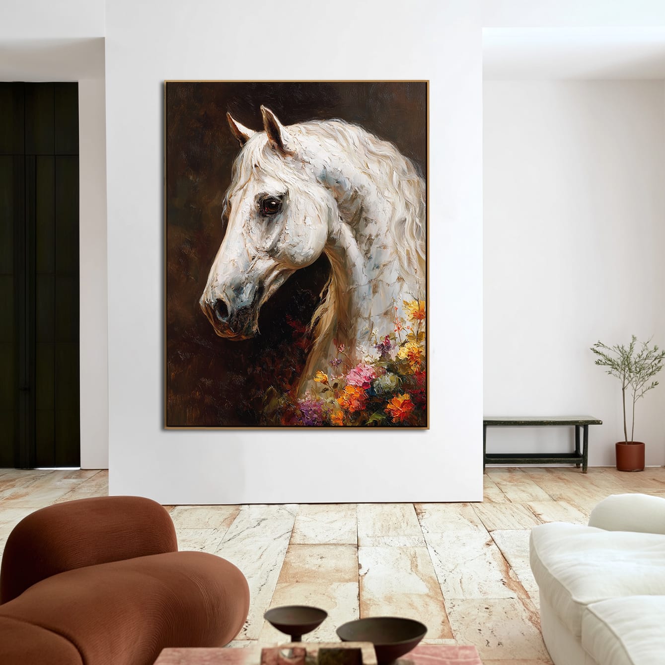 Majestic Stallion – 3D Textured Hand-Painted Oil Painting | Realistic Horse Wall Art#AB522004