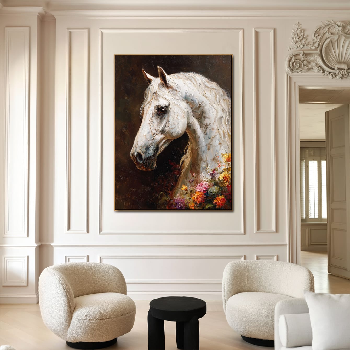 Majestic Stallion – 3D Textured Hand-Painted Oil Painting | Realistic Horse Wall Art#AB522004