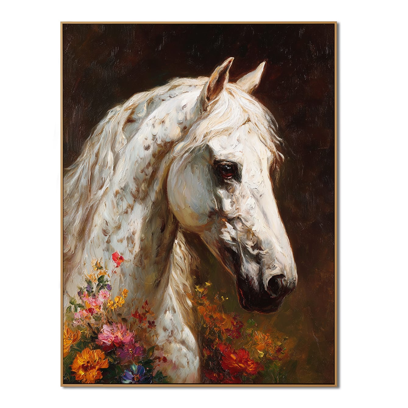 Majestic Stallion – 3D Textured Hand-Painted Oil Painting | Realistic Horse Wall Art#AB522004