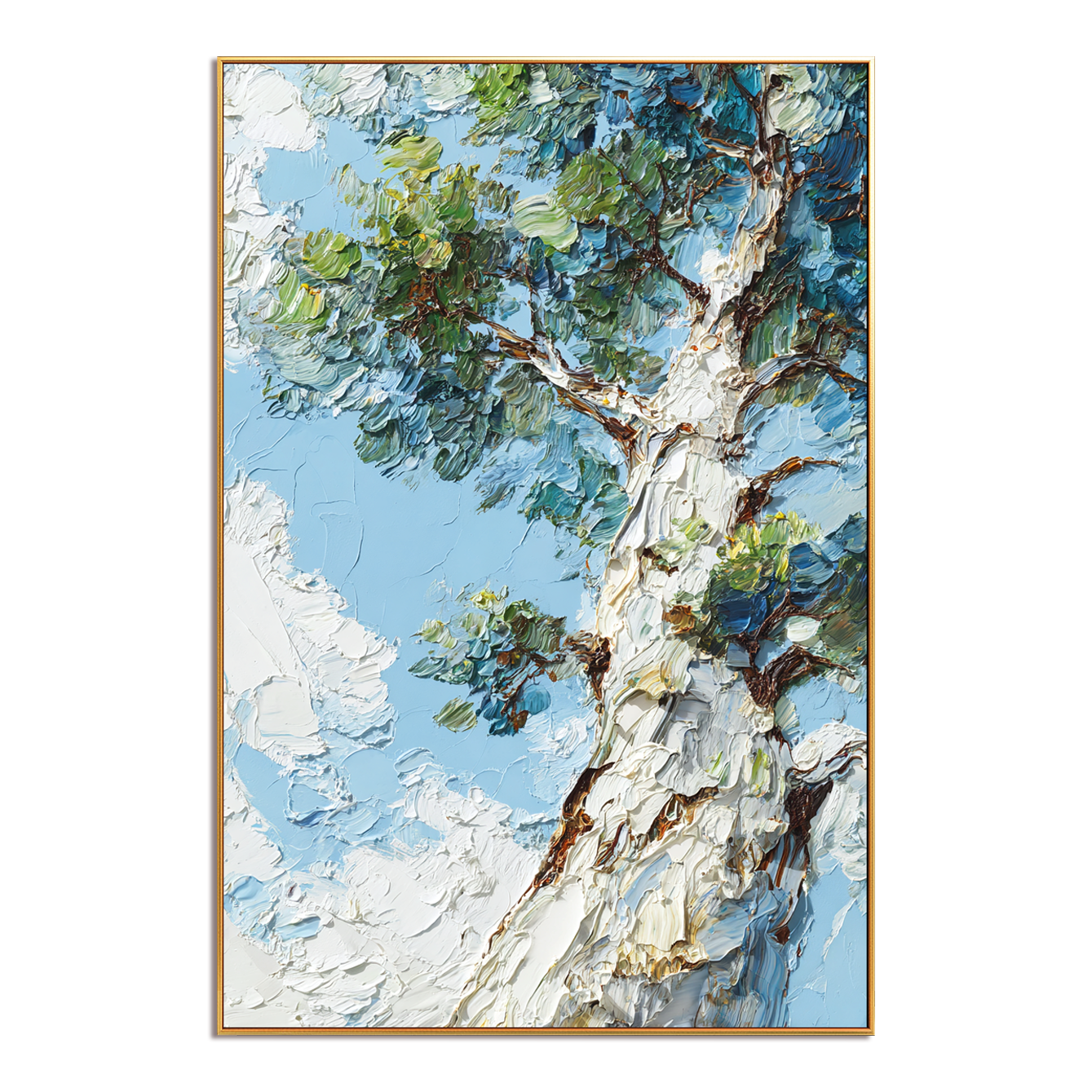 Skyward Canopy – 3D Textured Hand-Painted Oil Painting | Tree and Sky Wall Art#AB522006
