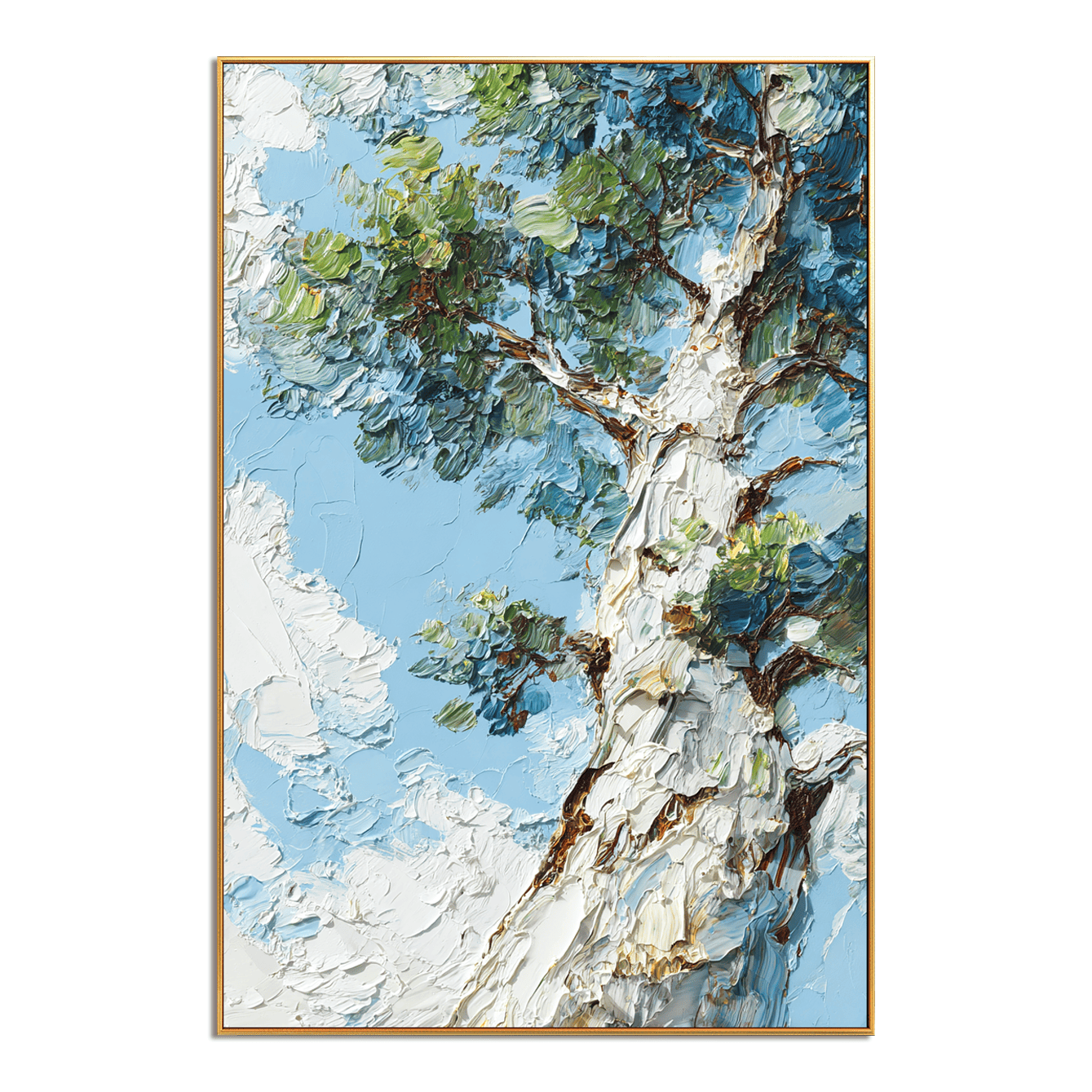 Skyward Canopy – 3D Textured Hand-Painted Oil Painting | Tree and Sky Wall Art#AB522006