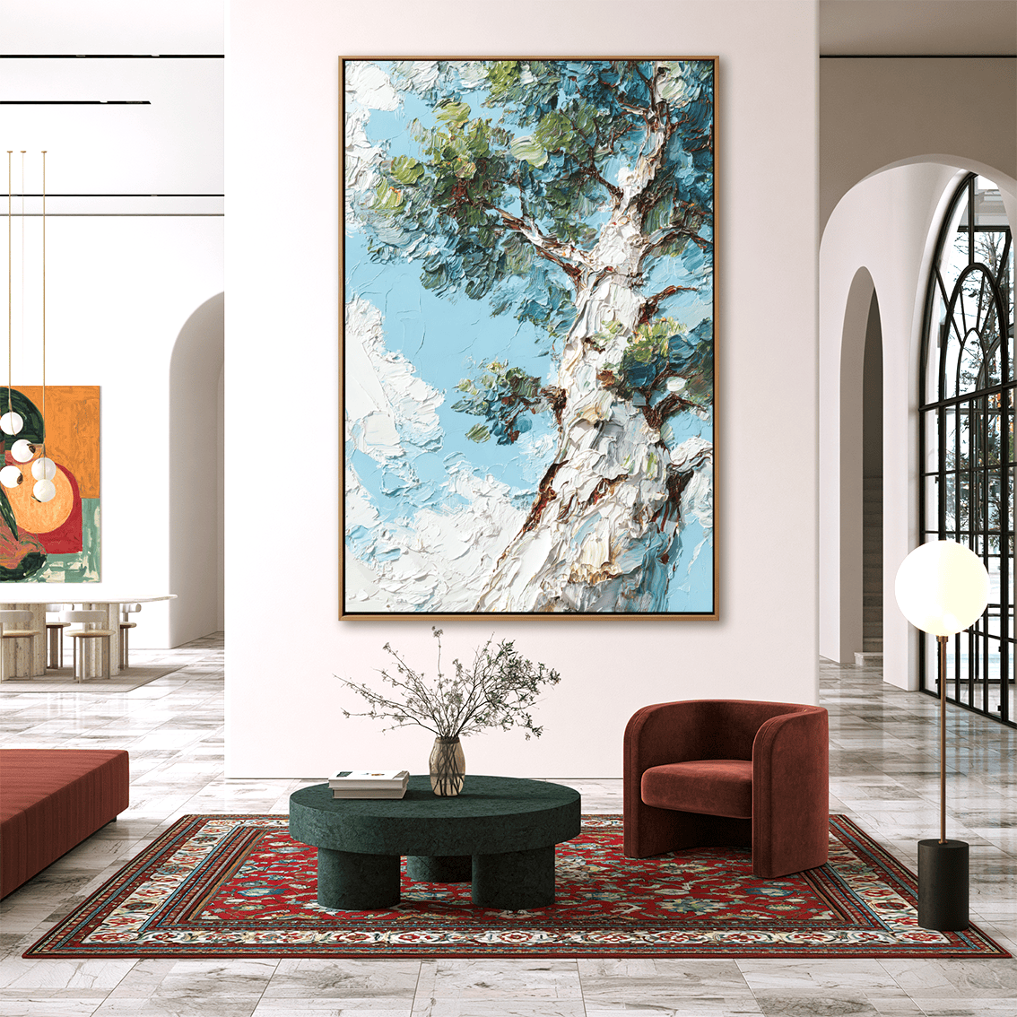 Skyward Canopy – 3D Textured Hand-Painted Oil Painting | Tree and Sky Wall Art#AB522006