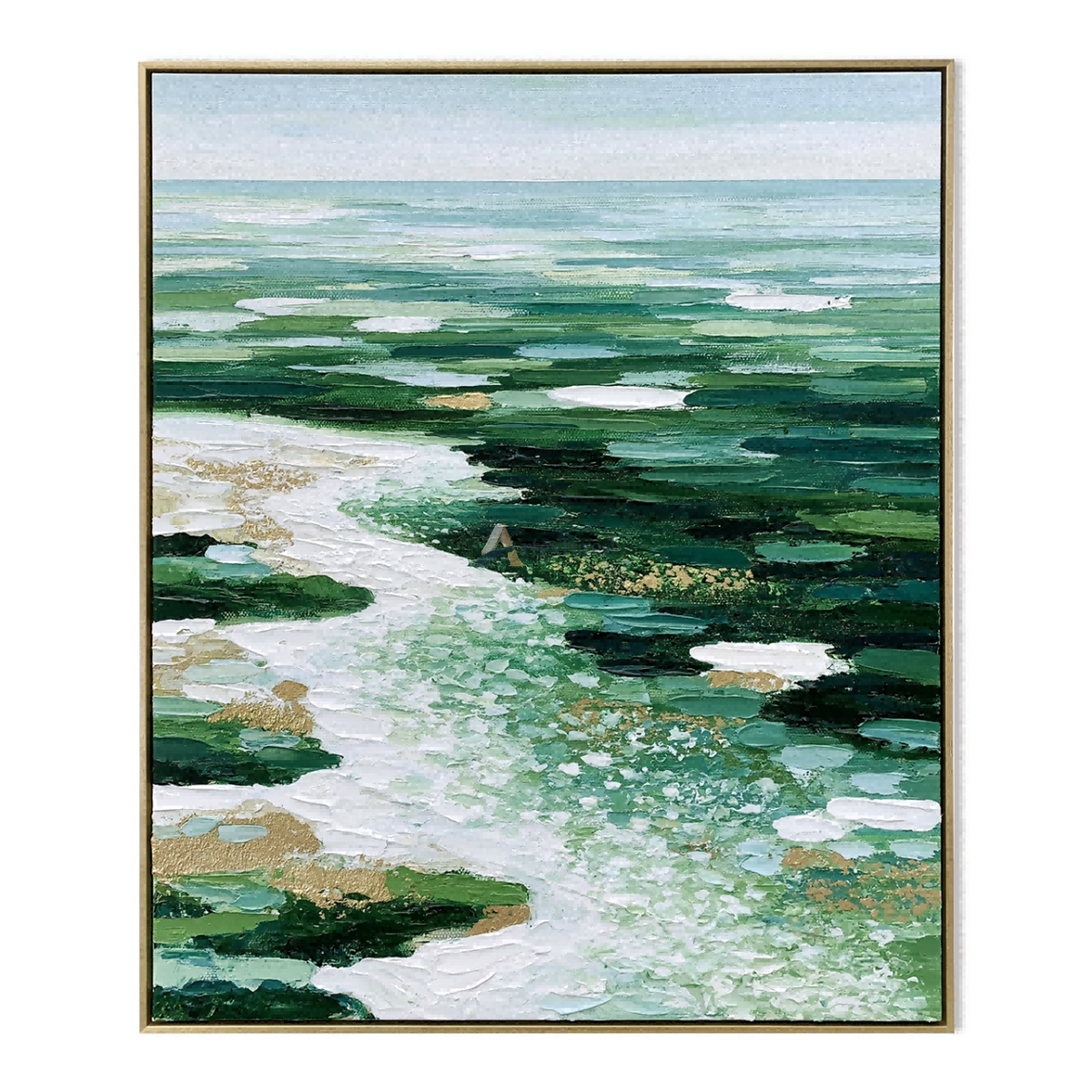 Emerald Tides – Hand-Painted Green Abstract Seascape Oil Painting#LL20260074