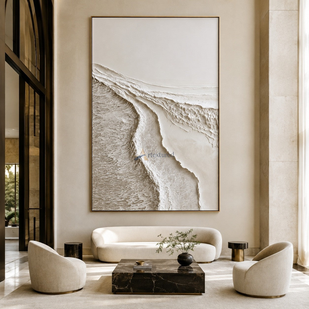 Ivory Drift – Handcrafted White Textured Abstract Painting#LL20260076