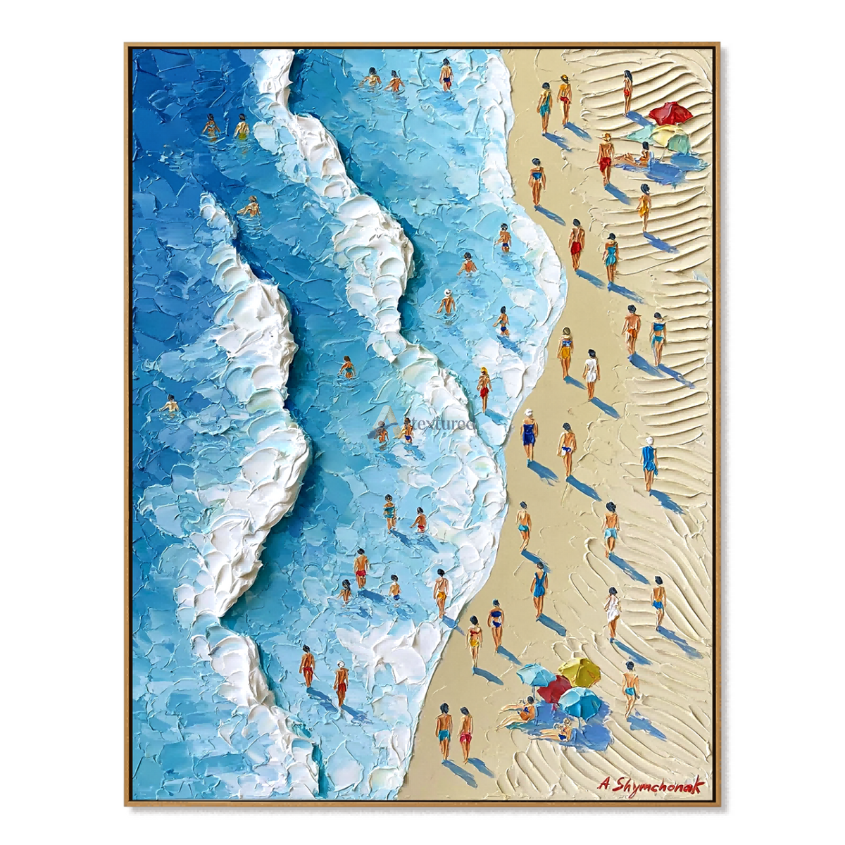 Summer Shoreline – Hand-Painted Aerial Beach Oil Painting#LL20260079