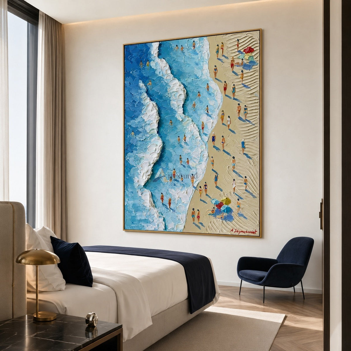 Summer Shoreline – Hand-Painted Aerial Beach Oil Painting#LL20260079