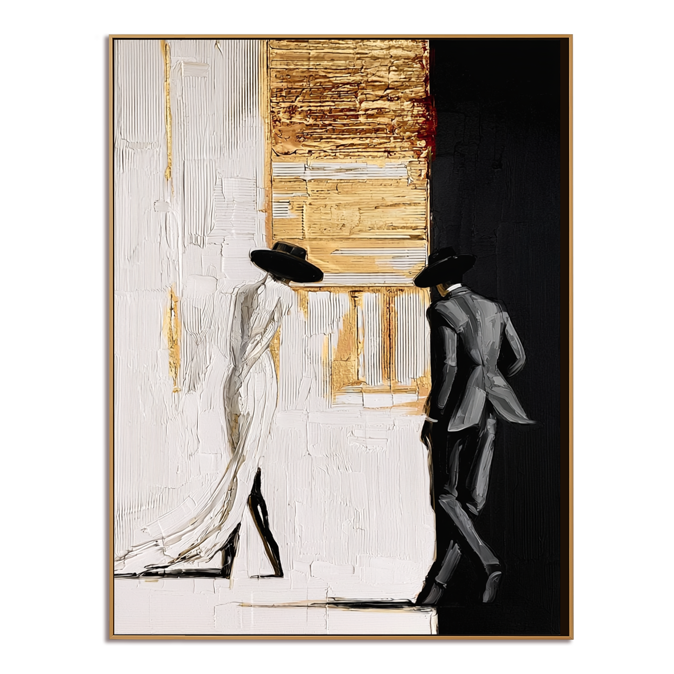 Gilded Encounter | Textured Figurative Oil Painting Wall Art#AB522007