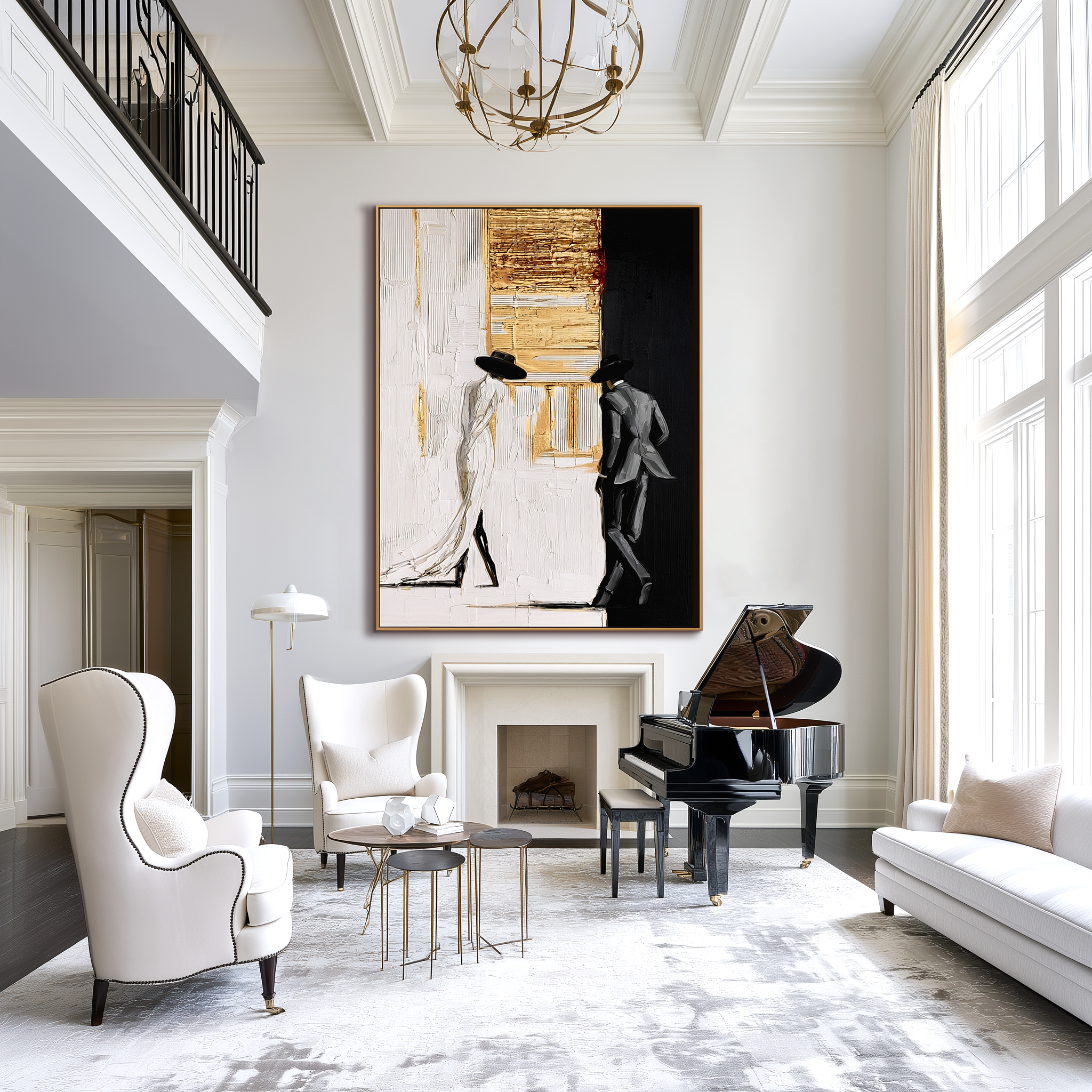 Gilded Encounter | Textured Figurative Oil Painting Wall Art#AB522007