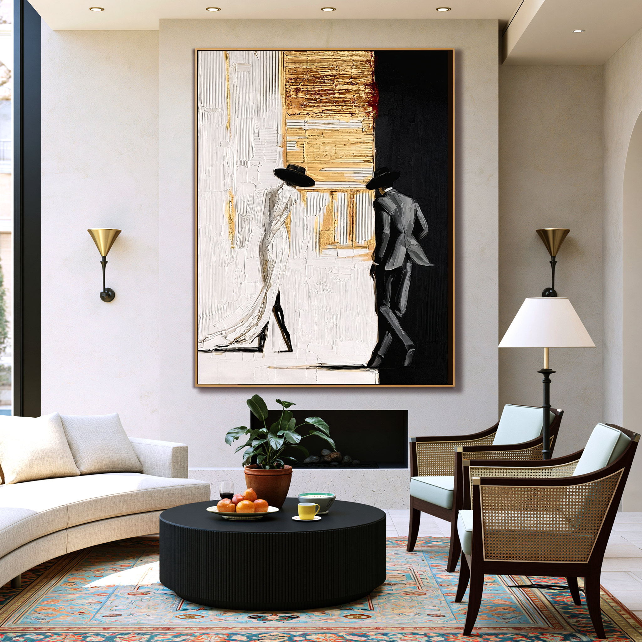 Gilded Encounter | Textured Figurative Oil Painting Wall Art#AB522007
