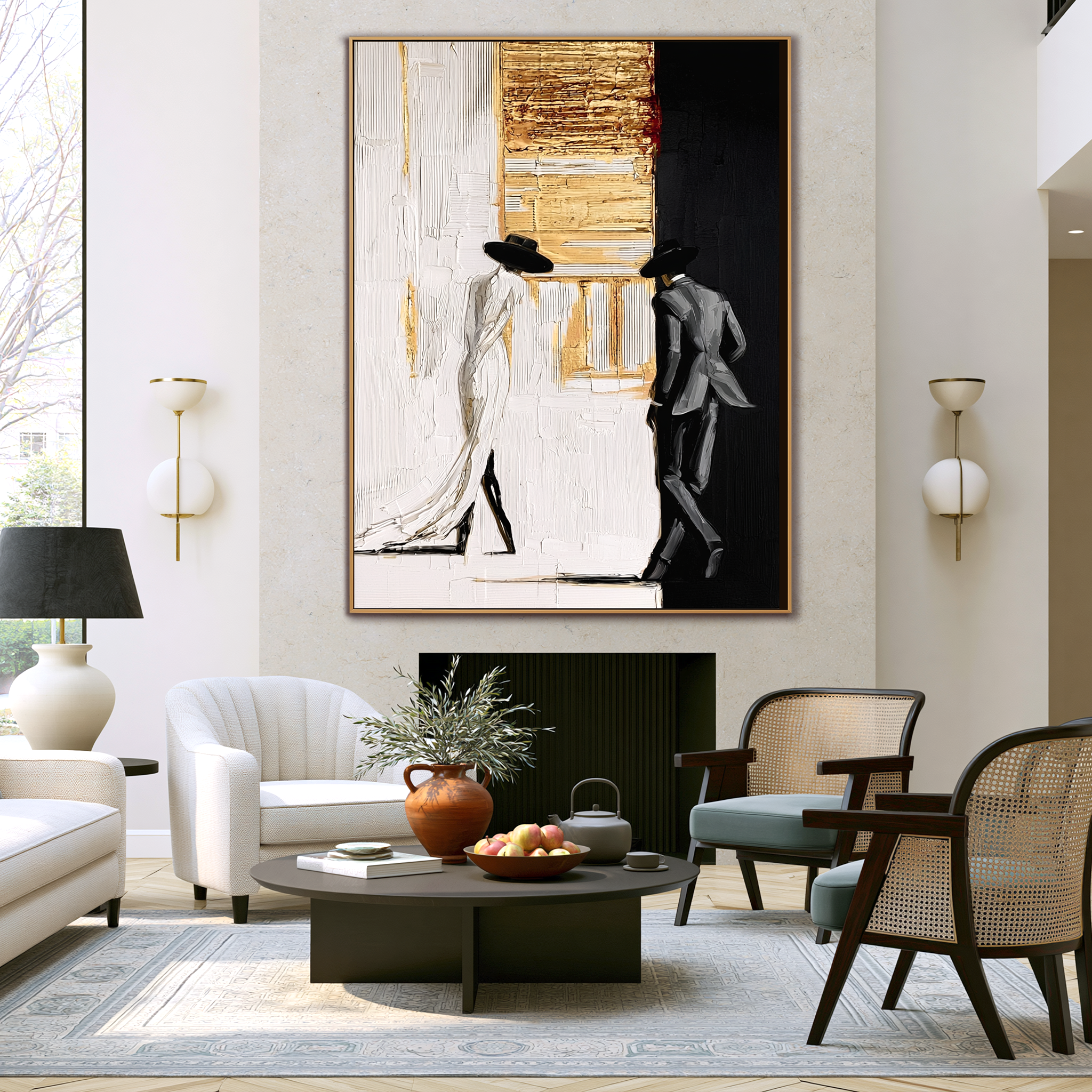 Gilded Encounter | Textured Figurative Oil Painting Wall Art#AB522007