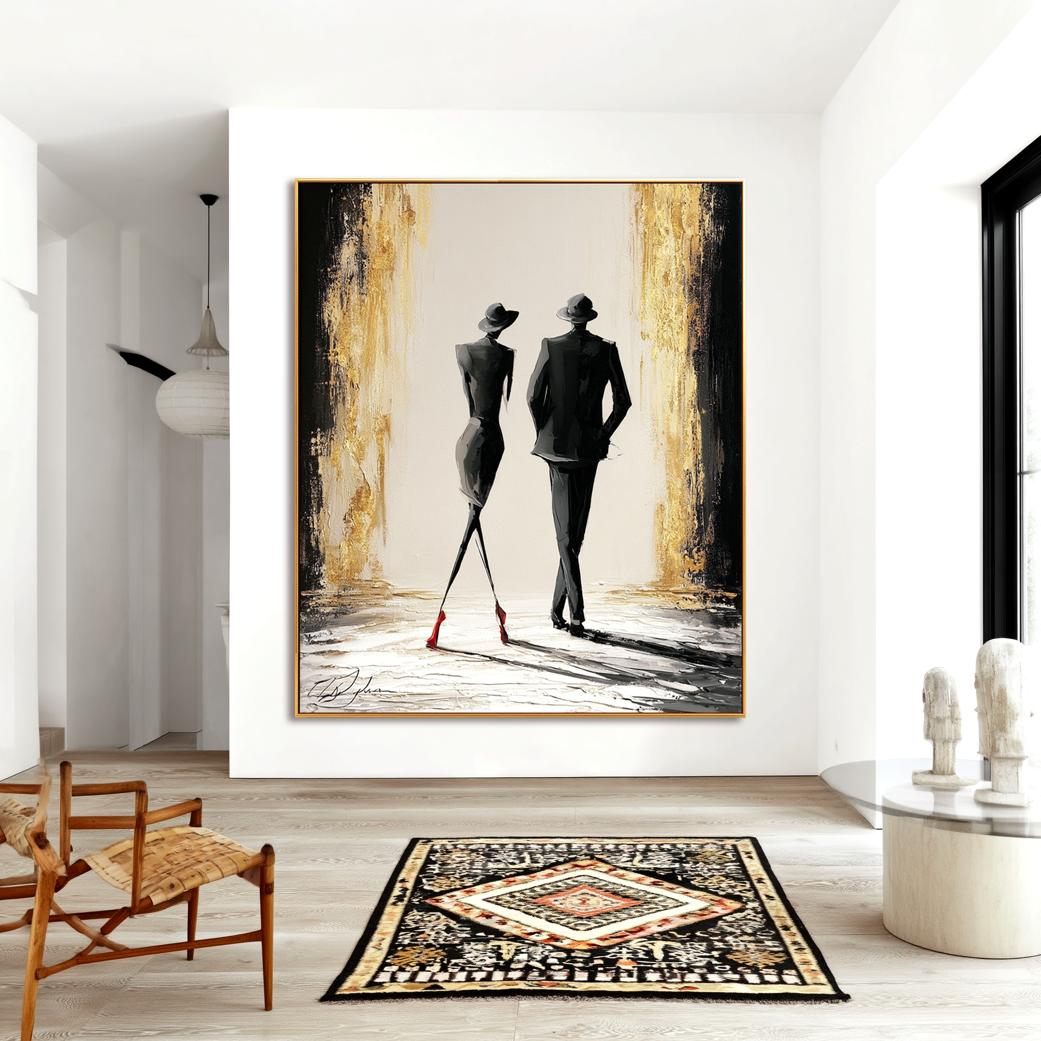 Midnight Promenade – Textured Figurative Oil Painting#AB522008
