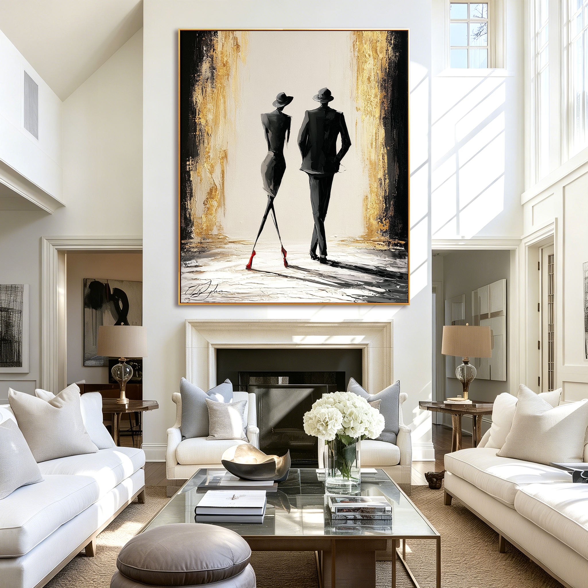 Midnight Promenade – Textured Figurative Oil Painting#AB522008