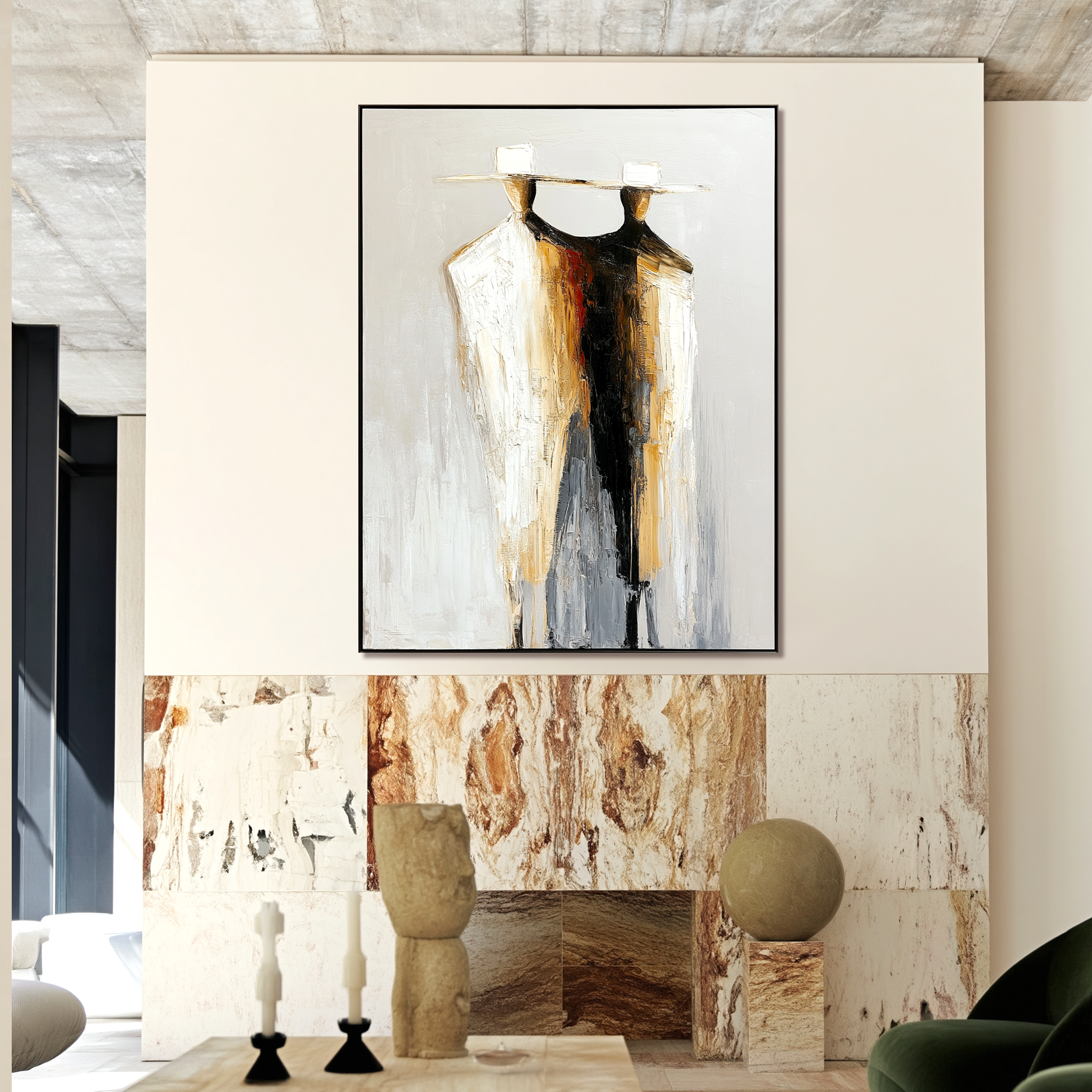 Silent Alliance – Textured Abstract Figurative Oil Painting#AB522009