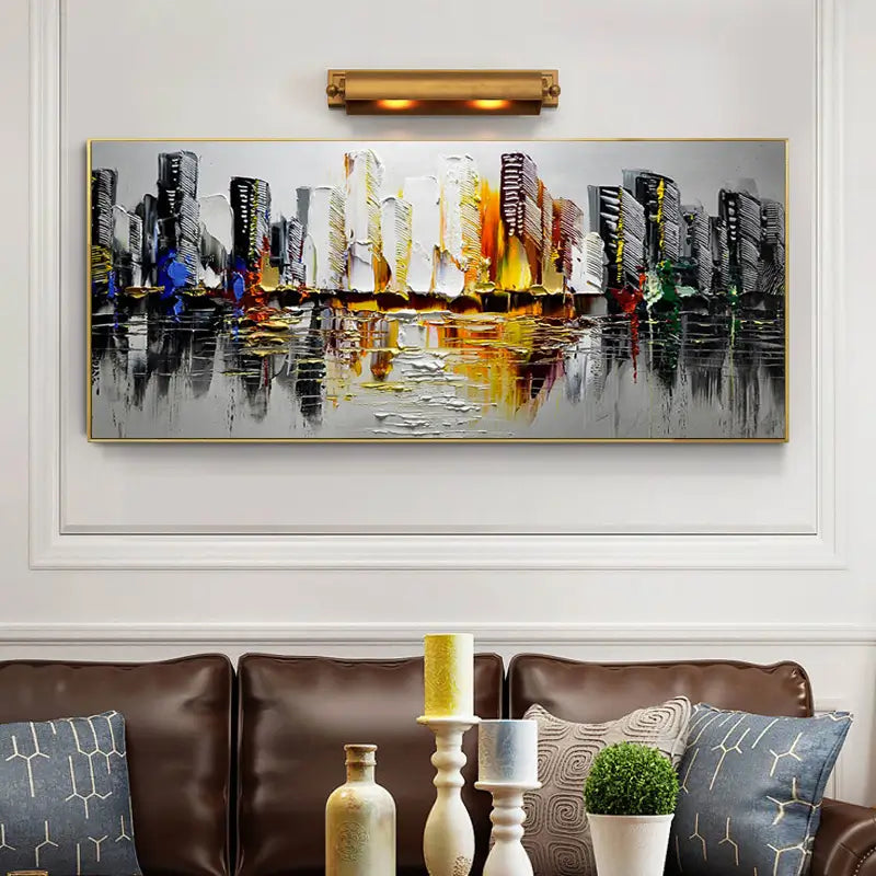 Urban Symphony-Modern Urban Light and Shadow Texture Abstract Oil Painting Wall Art