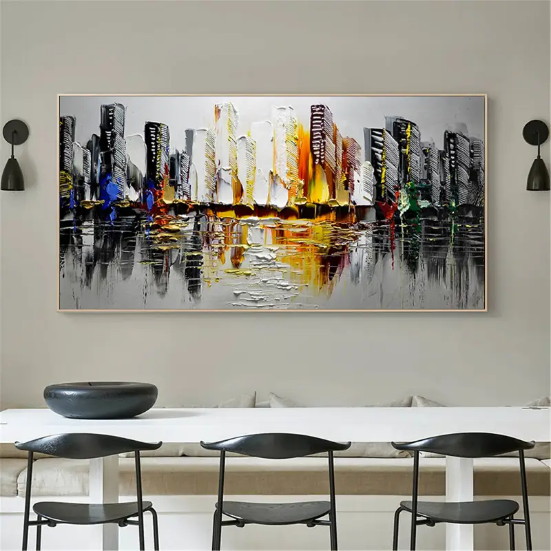 Urban Symphony-Modern Urban Light and Shadow Texture Abstract Oil Painting Wall Art