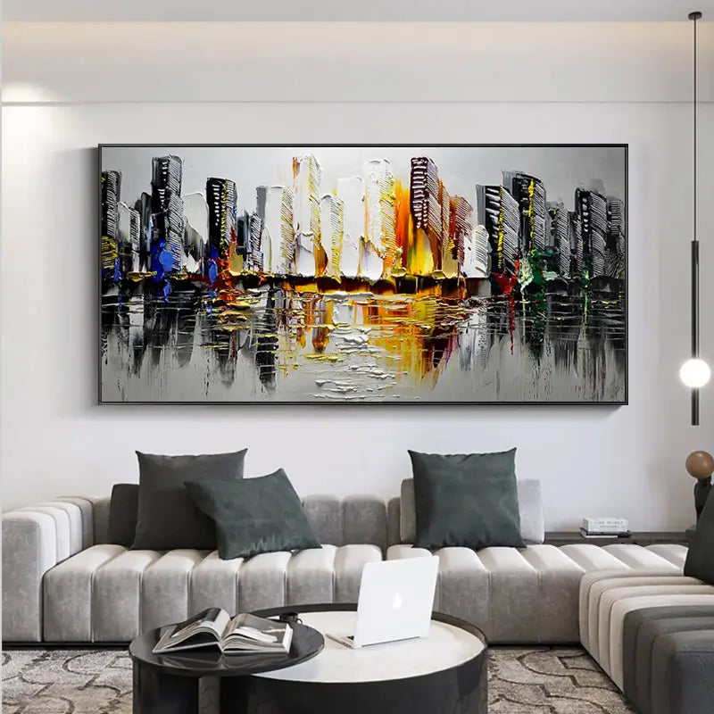 Urban Symphony-Modern Urban Light and Shadow Texture Abstract Oil Painting Wall Art