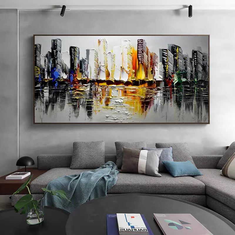 Urban Symphony-Modern Urban Light and Shadow Texture Abstract Oil Painting Wall Art