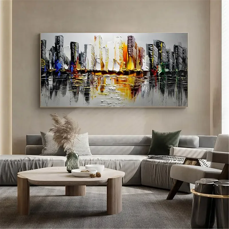 Urban Symphony-Modern Urban Light and Shadow Texture Abstract Oil Painting Wall Art - artextured