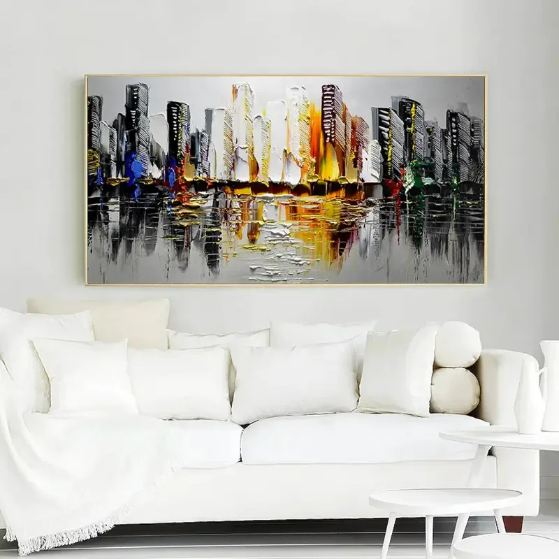 Urban Symphony-Modern Urban Light and Shadow Texture Abstract Oil Painting Wall Art - artextured