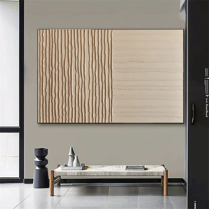 Lines of Silence - Minimalist Wabi-Sabi Textured Oil Painting