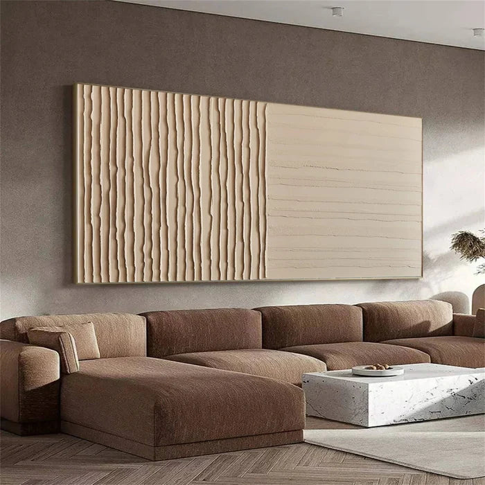 Lines of Silence - Minimalist Wabi-Sabi Textured Oil Painting