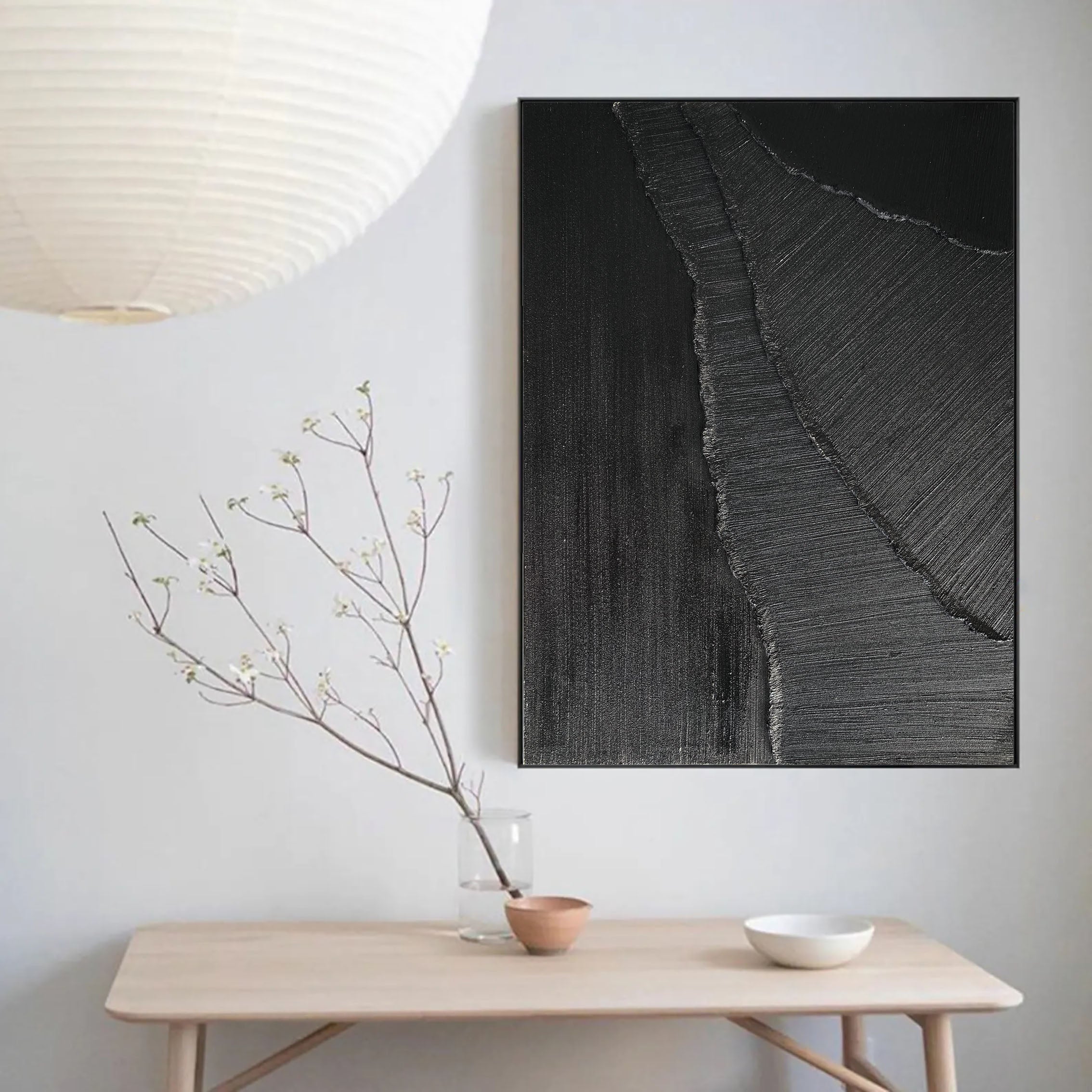 Dark Rift-Minimalist Black and Gray Textured Lines and Abstract Wall Art in Modern Interior Design