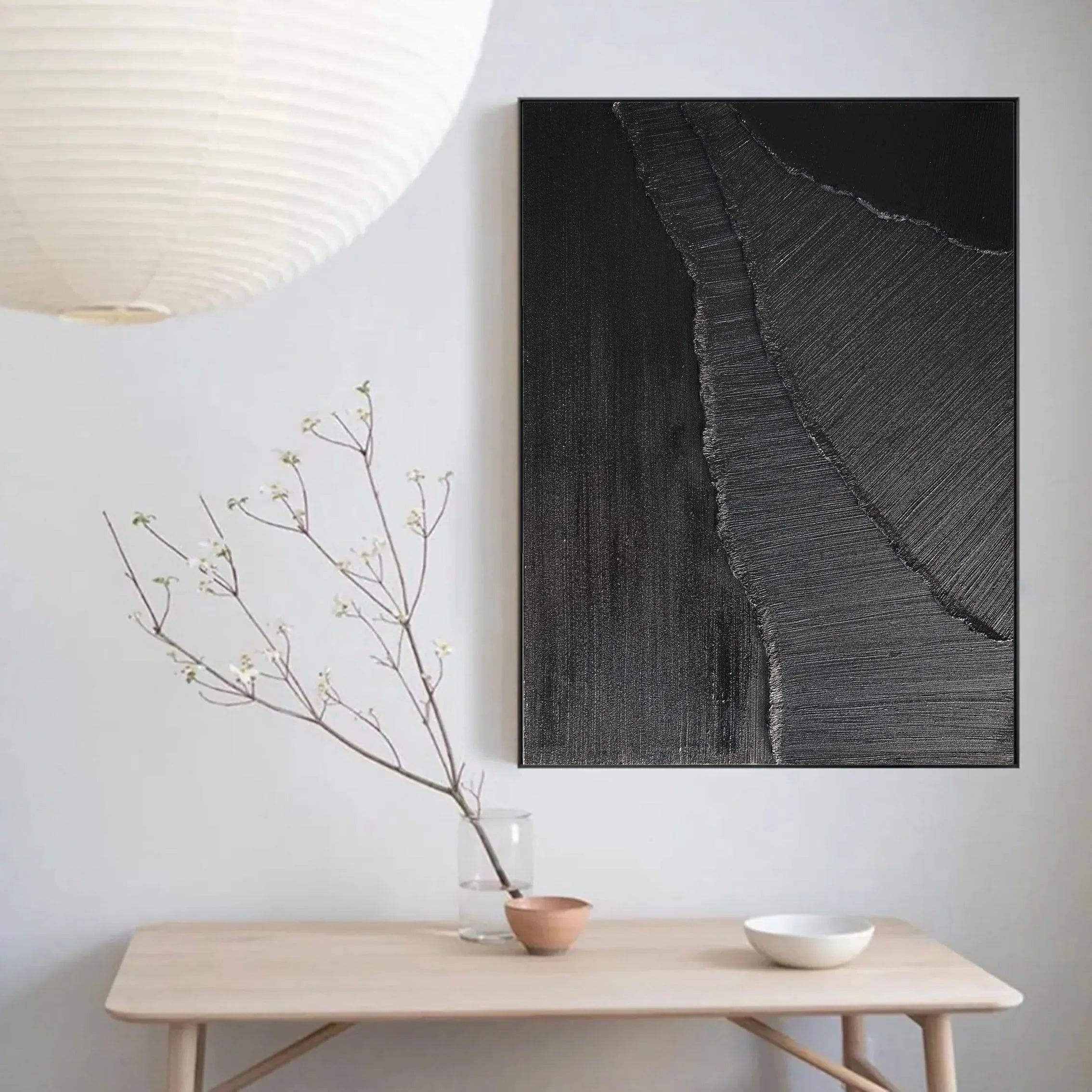 Dark Rift-Minimalist Black and Gray Textured Lines and Abstract Wall Art in Modern Interior Design - artextured