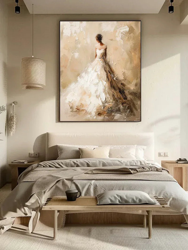 Elegant Bride-Modern Hand-Painted Warm and Soft Tone Elegant Portrait Oil Painting Wall Art - artextured