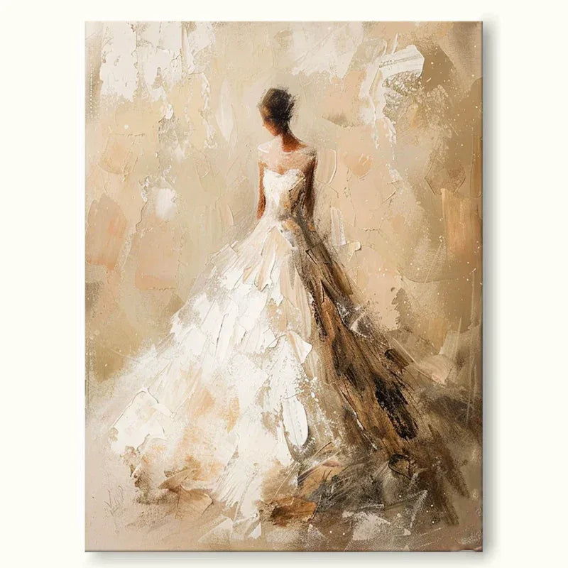 Elegant Bride-Modern Hand-Painted Warm and Soft Tone Elegant Portrait Oil Painting Wall Art - artextured