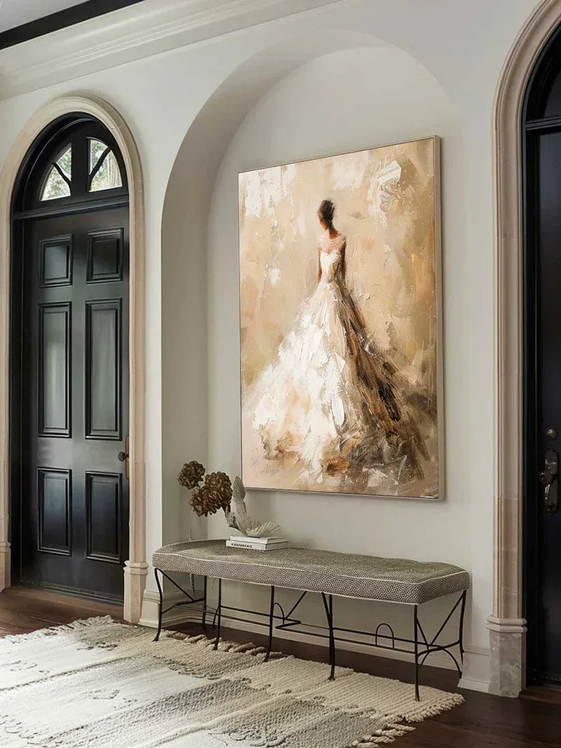 Elegant Bride-Modern Hand-Painted Warm and Soft Tone Elegant Portrait Oil Painting Wall Art - artextured