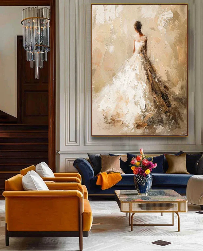 Elegant Bride-Modern Hand-Painted Warm and Soft Tone Elegant Portrait Oil Painting Wall Art - artextured