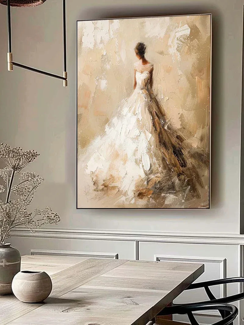 Elegant Bride-Modern Hand-Painted Warm and Soft Tone Elegant Portrait Oil Painting Wall Art - artextured