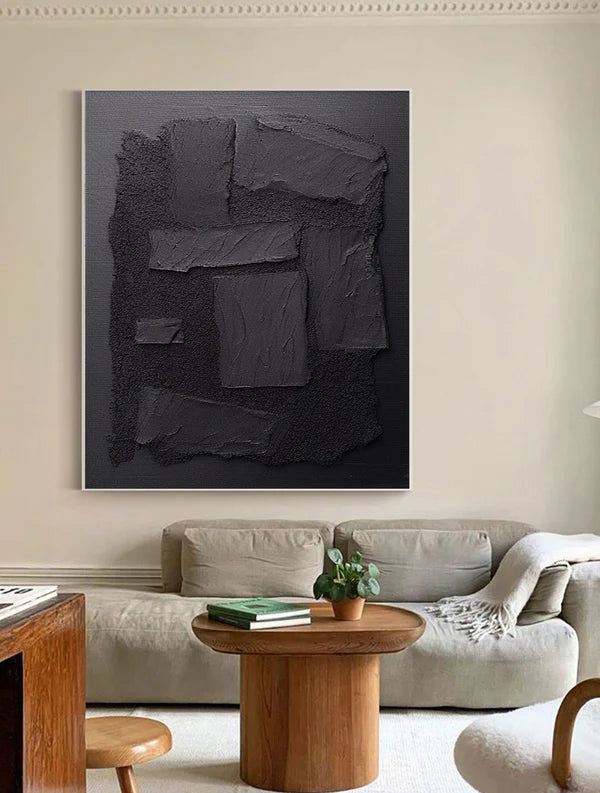 Tactile Black Geometry-Minimalist style black textured geometric abstract wall art