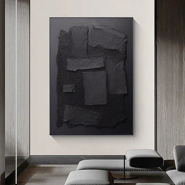 Tactile Black Geometry-Minimalist style black textured geometric abstract wall art - artextured